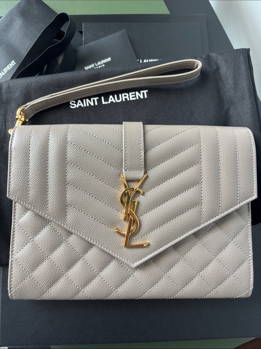 Saint Laurent Envelope Pouch in Quilted Powder Grain Embossed Leather